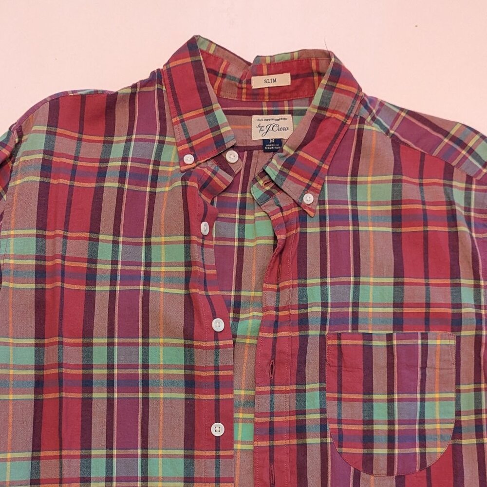 J. Crew: Plaid oxford casual button-up dress shirt -- Medium, Slim